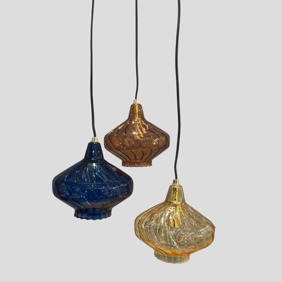 Made.com Kaleido 3 Cluster Ceiling Light, Multi Blue & Brass