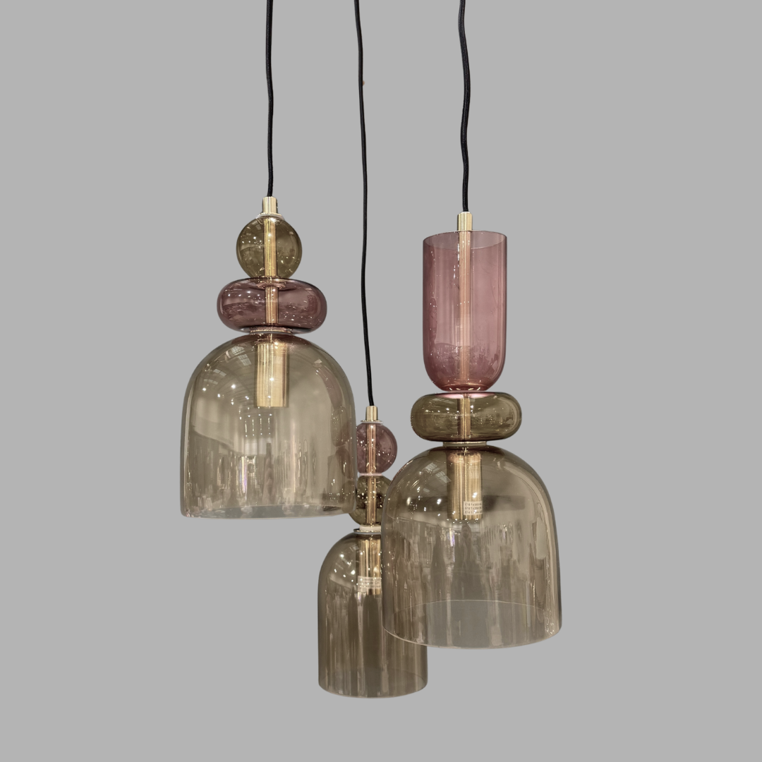 Made.com Whitney 3 Cluster Ceiling Light, Burgundy & Amber