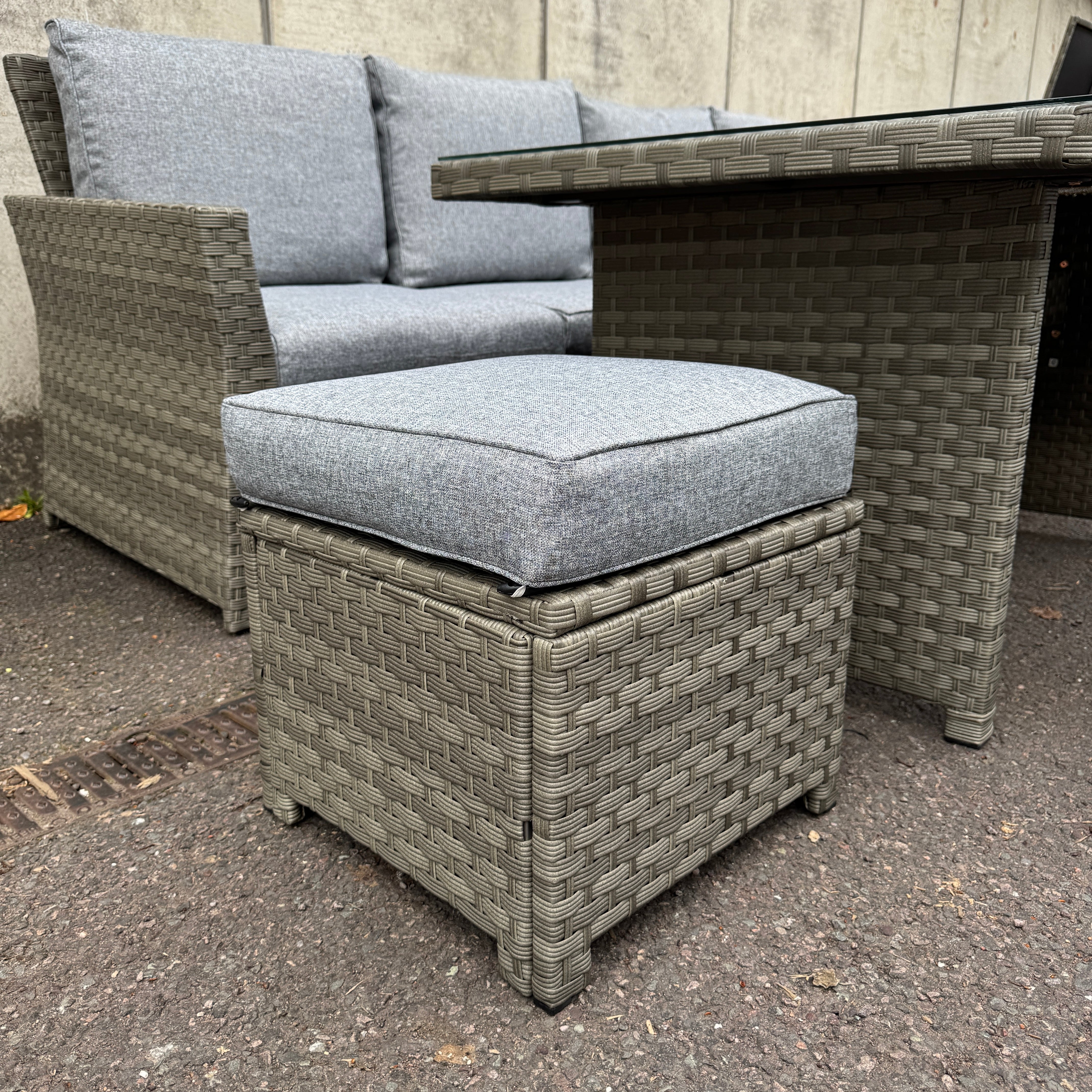 The Willow Corner Rattan Dining Set with Two Stools.
