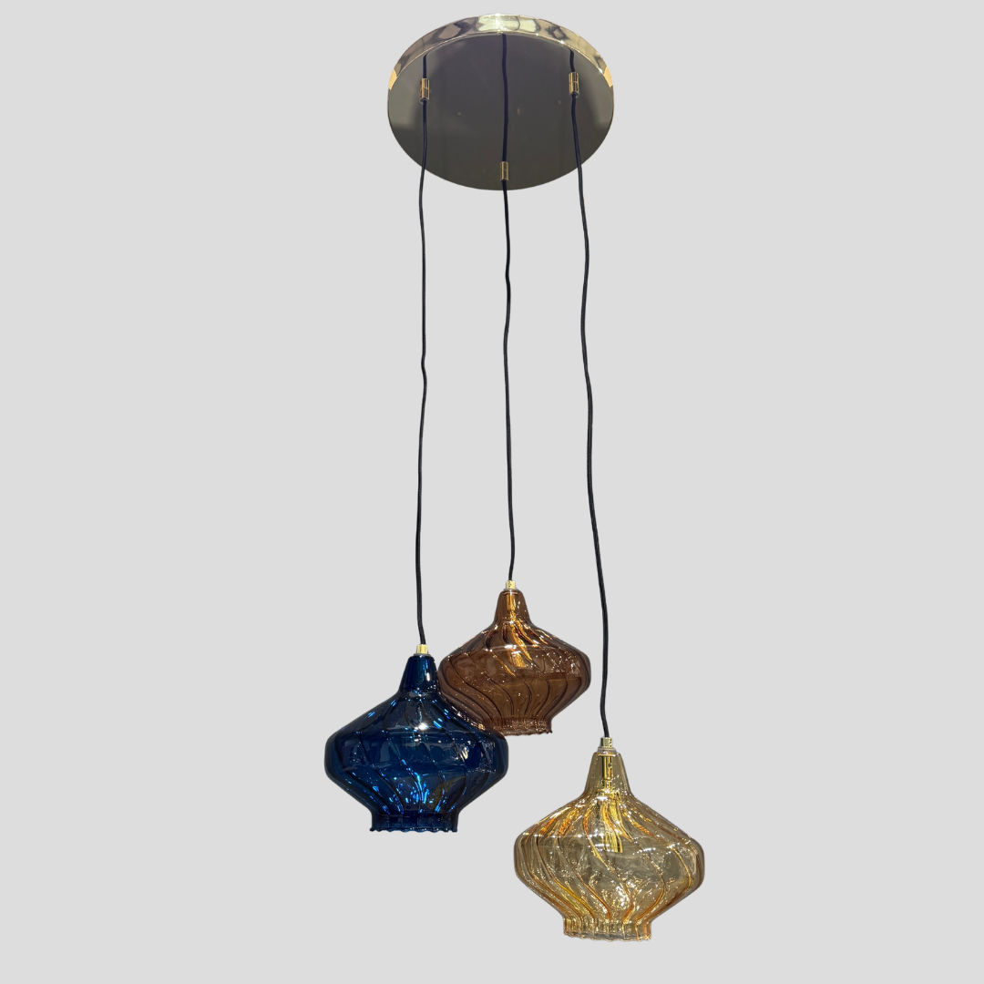 Made.com Kaleido 3 Cluster Ceiling Light, Multi Blue & Brass