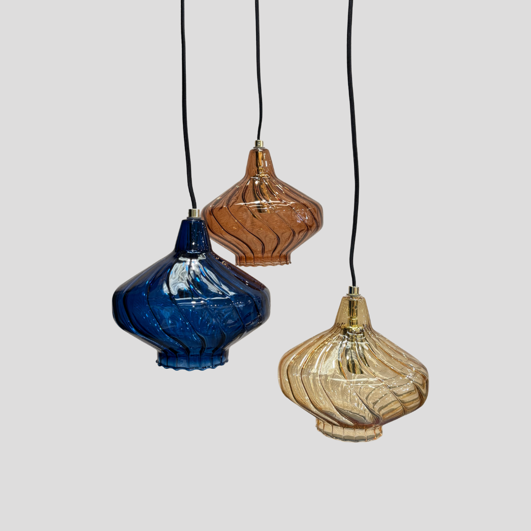 Made.com Kaleido 3 Cluster Ceiling Light, Multi Blue & Brass