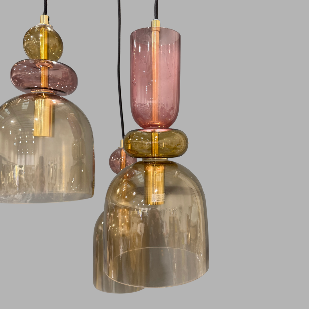 Made.com Whitney 3 Cluster Ceiling Light, Burgundy & Amber