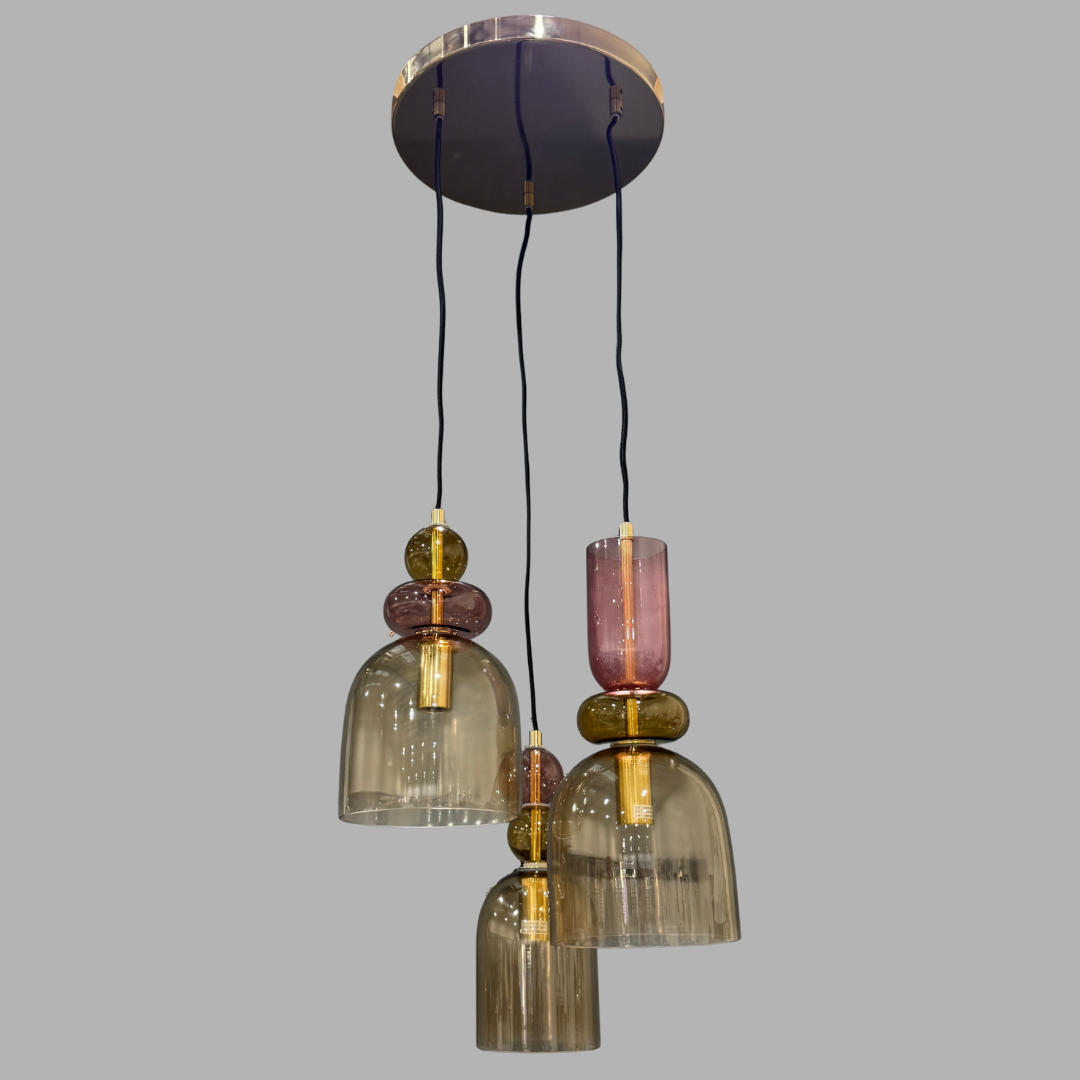 Made.com Whitney 3 Cluster Ceiling Light, Burgundy & Amber